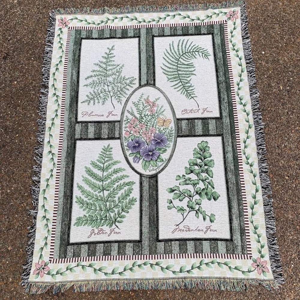 Vicky Howard Botanical Floral Fern Woven Throw Blanket Tapestry Cottagecore